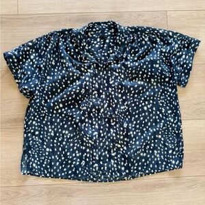 Ann Taylor Blue Boxy Short Sleeve Button Down Shirt